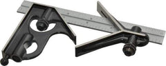 Starrett - 3 Piece, 6" Combination Square Set - 1/16, 1/32, 1/64 & 1/8" (4R) Graduation, Steel Blade, Forged Steel Center & Square Head - Industrial Tool & Supply