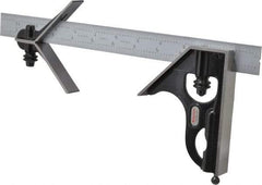 Starrett - 3 Piece, 12" Combination Square Set - 1/16, 1/32, 1/64 & 1/8" (4R) Graduation, Steel Blade, Forged Steel Center & Square Head - Industrial Tool & Supply