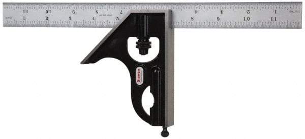 Starrett - 2 Piece, 12" Combination Square Set - 1/100, 1/32, 1/50 & 1/64" (16R) Graduation, Steel Blade, Forged Steel Square Head - Industrial Tool & Supply