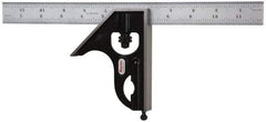Starrett - 2 Piece, 12" Combination Square Set - 1/100, 1/32, 1/50 & 1/64" (16R) Graduation, Steel Blade, Forged Steel Square Head - Industrial Tool & Supply