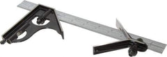 Starrett - 3 Piece, 12" Combination Square Set - 1/100, 1/32, 1/50 & 1/64" (16R) Graduation, Steel Blade, Forged Steel Center & Square Head - Industrial Tool & Supply