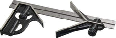 Starrett - 3 Piece, 6" Combination Square Set - 1/16, 1/32, 1/64 & 1/8" (4R) Graduation, Steel Blade, Forged Steel Center & Square Head - Industrial Tool & Supply