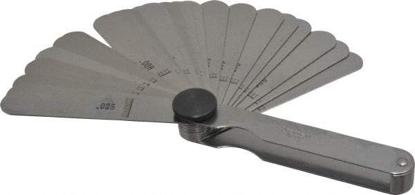 Starrett - 26 Piece, 0.0015 to 0.025" Thick, Parallel Feeler Gage Set - 3-1/32" Leaf Length, 1/2" Wide, Tempered Steel - Industrial Tool & Supply