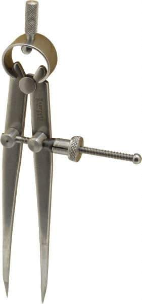 Starrett - 4 Inch Leg, Spring Joint, Steel, Polished, Divider - 4 Inch Max Measurement, 100mm Max Measurement, Flat Leg with Quick Nut Adjustment - Industrial Tool & Supply