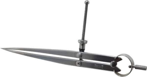 Starrett - 8 Inch Leg, Spring Joint, Steel, Polished, Divider - 8 Inch Max Measurement, 200mm Max Measurement, Flat Leg with Quick Nut Adjustment - Industrial Tool & Supply