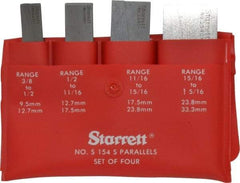 Starrett - 3/8 to 1-5/16 Inch Adjustable Parallel Set - 1-3/4 to 3-9/16 Inch Long, 9/32 Inch Thick, Includes Case, 4 Pieces - Industrial Tool & Supply