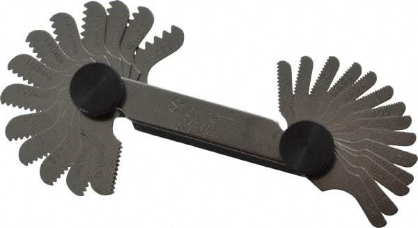 Starrett - 28 Leaf, 1/4 to 2.5mm Pitch Range, Steel Screw Pitch Gage - 60° Thread Angle - Industrial Tool & Supply