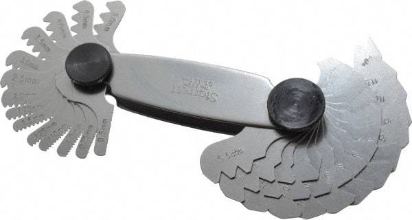 Starrett - 28 Leaf, 0.5 to 11.5mm Pitch Range, Steel Screw Pitch Gage - 60° Thread Angle - Industrial Tool & Supply