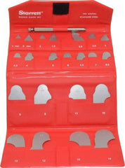 Starrett - 22 Piece, 0.5 to 15 mm Radius, Stainless Steel Radius Gage Set - Satin Chrome Coated - Industrial Tool & Supply