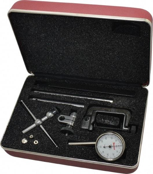 Starrett - 10 Piece, 0" to 0.2" Measuring Range, 1-7/16" Dial Diam, 0-50-0 Dial Reading, White Dial Test Indicator Kit - 0.001" Dial Graduation - Industrial Tool & Supply