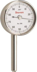 Starrett - 0.2 Inch Range, 0.001 Inch Dial Graduation, Horizontal Dial Test Indicator - 1-7/16 Inch White Dial, 0-100 Dial Reading - Industrial Tool & Supply