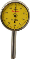 Starrett - 5 mm Range, 0.02 mm Dial Graduation, Horizontal Dial Test Indicator - 1-7/16 Inch Yellow Dial, 0-100 Dial Reading - Industrial Tool & Supply