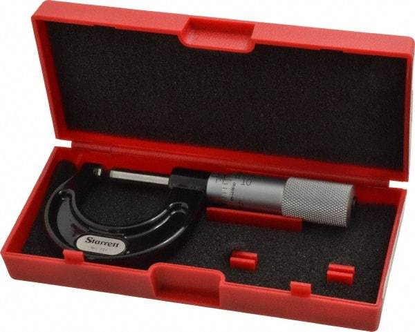 Starrett - Mechanical, 0 to 1 Inch Measurement, Satin Chrome Finish Carbide Face Ball Anvil Micrometer - 0.001 Inch Graduation, Plain Thimble - Industrial Tool & Supply