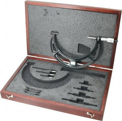 Starrett - 2 to 6" Range, 4 Piece Mechanical Outside Micrometer Set - 0.001" Graduation, Ratchet Stop Thimble, Steel Face - Industrial Tool & Supply