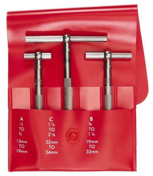 Starrett - 3 Piece, 1/2 to 2-1/8 Inch, Telescoping Gage Set - 2-3/8 Inch Long Handles, Includes Case - Industrial Tool & Supply