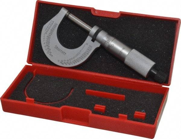 Starrett - 0 to 1" Range, 0.0001" Graduation, Mechanical Outside Micrometer - Ratchet Stop Thimble, Accurate to 0.00005" - Industrial Tool & Supply