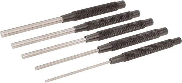 Starrett - 5 Piece, 1/8 to 3/8", Pin Punch Set - Round Shank, Comes in Plain Box - Industrial Tool & Supply