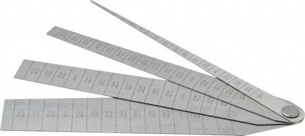 Starrett - 1/16 to 1-1/16 Inch Measurement, 4 Leaf Taper Gage - 5-1/4 Inch Long x 1 Inch Wide, Spring Tempered Steel, 1/64 Inch Graduation - Industrial Tool & Supply