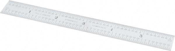 Starrett - 6" Long, 1/64, 1/32, 1/16, 1/8" Graduation, Flexible Steel Rule - 4R Graduation Style, 3/4" Wide, Silver, Satin Chrome Finish - Industrial Tool & Supply