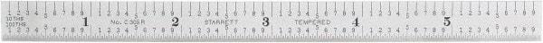 Starrett - 6" Long, 1/100, 1/64, 1/32, 1/10" Graduation, Flexible Steel Rule - 5R Graduation Style, 1/2" Wide, Silver, Satin Chrome Finish - Industrial Tool & Supply