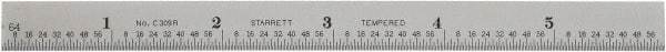 Starrett - 6" Long, 1/64, 1/32, 1/16" Graduation, Flexible Steel Rule - 9R Graduation Style, 1/2" Wide, Silver, Satin Chrome Finish - Industrial Tool & Supply