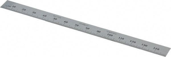 Starrett - 150mm Long, 0.5, 1mm Graduation, Flexible Steel Rule - Metric Graduation Style, 1/2" Wide, Silver, Satin Chrome Finish - Industrial Tool & Supply