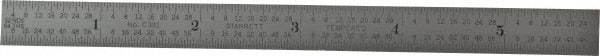 Starrett - 5-3/4" Long, 1/64, 1/32" and 0.5, 1mm Graduation, Flexible Steel Rule - English/Metric Graduation Style, 1/2" Wide, Silver, Satin Chrome Finish - Industrial Tool & Supply