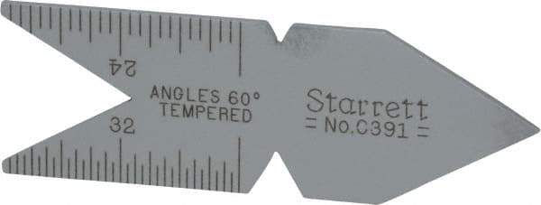 Starrett - 60° Angle, Satin Chrome Coated Steel Center Gage - 1/32 to 1/14 Inch Graduation - Industrial Tool & Supply