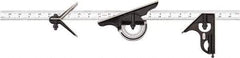 Starrett - 4 Piece, 24" Combination Square Set - 1/100, 1/32, 1/50 & 1/64" (16R) Graduation, Hardened Steel Blade, Cast Iron & Forged Steel Center, Protractor & Square Head - Industrial Tool & Supply