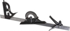 Starrett - 4 Piece, 18" Combination Square Set - 1/16, 1/32, 1/64 & 1/8" (4R) Graduation, Steel Blade, Cast Iron Center, Protractor & Square Head - Industrial Tool & Supply
