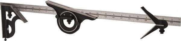 Starrett - 4 Piece, 24" Combination Square Set - 1/16, 1/32, 1/64 & 1/8" (4R) Graduation, Steel Blade, Cast Iron Center, Protractor & Square Head - Industrial Tool & Supply