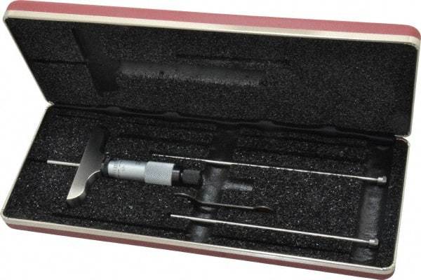 Starrett - 0 to 3" Range, 3 Rod, Mechanical Depth Micrometer - Plain Thimble, 2-1/2" Base Length, 0.01mm Graduation, 1/8" Rod Diam - Industrial Tool & Supply