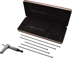 Starrett - 0 to 6" Range, 6 Rod, Satin Chrome Finish Mechanical Depth Micrometer - Ratchet Stop Thimble, 2" Base Length, 0.01mm Graduation, 5/32" Rod Diam - Industrial Tool & Supply