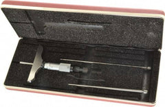 Starrett - 0 to 3" Range, 3 Rod, Satin Chrome Finish Mechanical Depth Micrometer - Ratchet Stop Thimble, 3" Base Length, 0.01mm Graduation, 5/32" Rod Diam - Industrial Tool & Supply