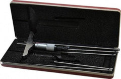 Starrett - 0 to 6" Range, 6 Rod, Satin Chrome Finish Mechanical Depth Micrometer - Ratchet Stop Thimble, 3" Base Length, 0.01mm Graduation, 5/32" Rod Diam - Industrial Tool & Supply