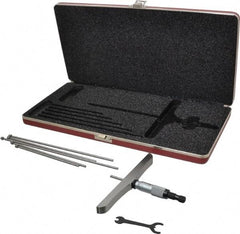 Starrett - 0 to 6" Range, 6 Rod, Satin Chrome Finish Mechanical Depth Micrometer - Ratchet Stop Thimble, 6" Base Length, 0.01mm Graduation, 5/32" Rod Diam - Industrial Tool & Supply