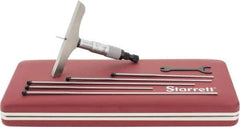 Starrett - 0 to 6" Range, 6 Rod, Mechanical Depth Micrometer - Ratchet Stop Thimble, 4" Base Length, 0.01mm Graduation, 1/8" Rod Diam - Industrial Tool & Supply