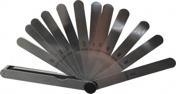 Starrett - 13 Piece, 0.0015 to 0.2" Thick, Parallel Feeler Gage Set - 4-1/2" Leaf Length, 1/2" Wide, Tempered Steel - Industrial Tool & Supply