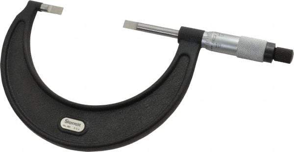 Starrett - 2" to 3" Mechanical Satin Chrome Coated Blade Micrometer - 0.001" Graduation, 1/32" Blade Thickness, Speeder Thimble - Industrial Tool & Supply