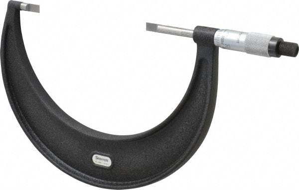 Starrett - 4" to 5" Mechanical Satin Chrome Coated Blade Micrometer - 0.001" Graduation, 1/32" Blade Thickness, Speeder Thimble - Industrial Tool & Supply