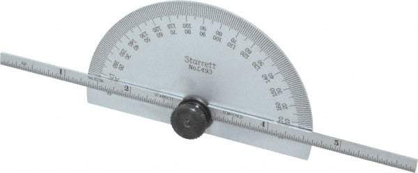 Starrett - 0 to 6 Inch Rule Measurement Range, 0 to 180° Angle Measurement Range, Half Round Head Protractor and Depth Gage - 1° Angle Graduation, 1/64; 1/32 Inch Rule Graduation - Industrial Tool & Supply