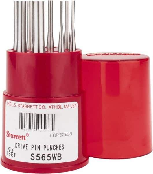 Starrett - 8 Piece, 1/16 to 5/16", Pin Punch Set - Round Shank, Comes in Round Container - Industrial Tool & Supply