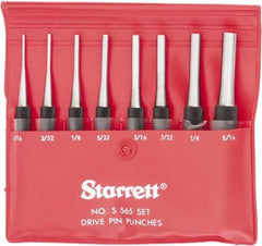 Starrett - 8 Piece, 1/16 to 5/16", Pin Punch Set - Round Shank, Comes in Vinyl Pouch - Industrial Tool & Supply