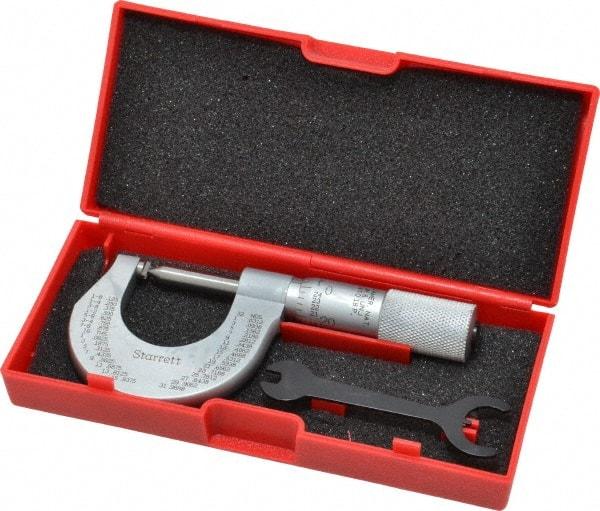 Starrett - 0 to 1" Range, Mechanical Screw Thread Micrometer - Plain Thimble, 0.001" Graduation, 0.004mm Accuracy - Industrial Tool & Supply