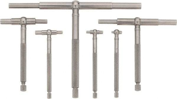 Starrett - 6 Piece, 5/16 to 6 Inch, Polished Steel Finish, Telescoping Gage Set - 2-3/8 and 3-1/4 Inch Long Handles, Includes Case - Industrial Tool & Supply