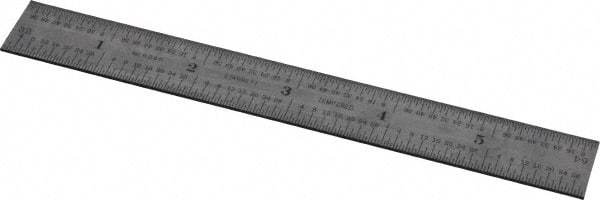Starrett - 6" Long, 1/64, 1/32, 1/16, 1/8" Graduation, Rigid Spring Steel Rule - 4R Graduation Style, 3/4" Wide, Silver - Industrial Tool & Supply