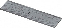 Starrett - 2" Long, 1/64, 1/32, 1/16, 1/8" Graduation, Rigid Spring Steel Rule - 4R Graduation Style, 1/2" Wide, Silver, Satin Chrome Finish - Industrial Tool & Supply