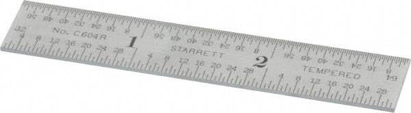 Starrett - 3" Long, 1/64, 1/32, 1/16, 1/8" Graduation, Rigid Spring Steel Rule - 4R Graduation Style, 9/16" Wide, Silver, Satin Chrome Finish - Industrial Tool & Supply