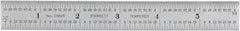 Starrett - 6" Long, 1/64, 1/32, 1/16, 1/8" Graduation, Rigid Spring Steel Rule - 4R Graduation Style, 3/4" Wide, Silver, Satin Chrome Finish - Industrial Tool & Supply