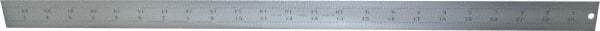 Starrett - 24" Long, 1/64, 1/32, 1/16, 1/8" Graduation, Rigid Spring Steel Rule - 4R Graduation Style, 1-1/4" Wide, Silver, Satin Chrome Finish - Industrial Tool & Supply